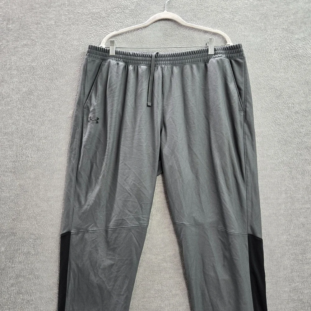 Under Armour Men Activewear Track Pants 2XL‎ Gray Colorblock Fitted Drawstring
